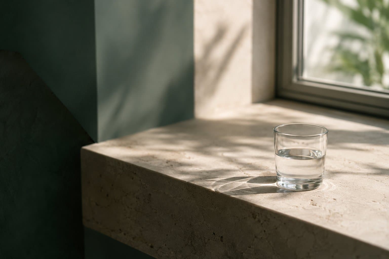 Morning light across a stone window sill